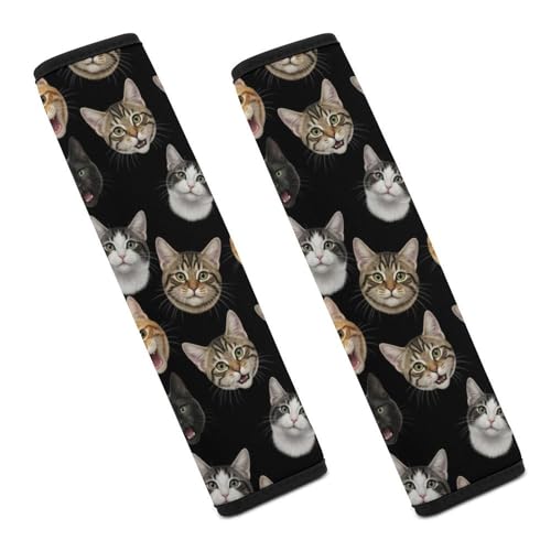2 Pack Universal Soft and Comfortable Seat Belt Cover for Kids, Car Seats Pushchair Strollers High Chair Pushchair, Funny Cats Black Seat Belt Cushion - color: Pattern 466