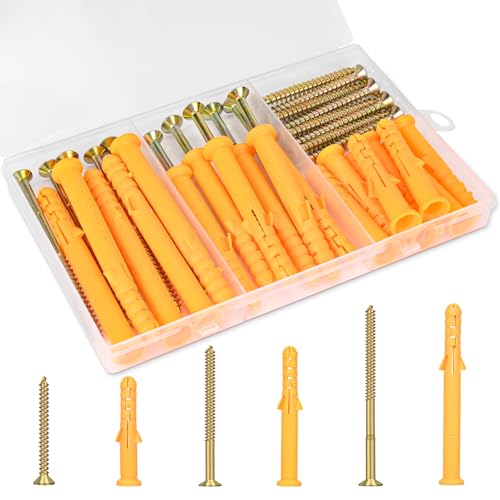 Aovchei 38pcs Drywall Anchors Kit, 19 Plastic Anchors and 19 Screws | 3 Size #10 * 60, #10 * 80, #10 * 100, Wall Hanging Kit for Hanging Picture Frame, Shelf Brackets, Curtain Rod - size: #10*60 #10*80 #10*100