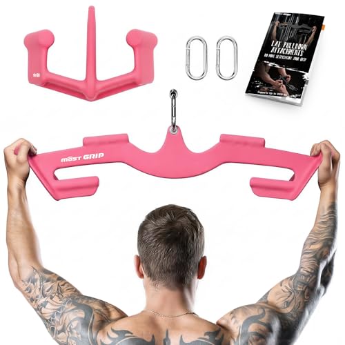 LAT Pull Down Bars Set, Triangular Stability LAT Pulldown Attachments with 8 Ergonomic Handles for Whole Back Training, Non-Slip Cable Machine Attachment for Gym Home Workout - color: Pink