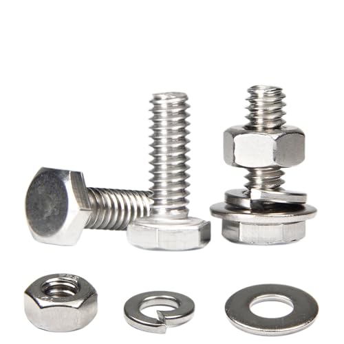 MroMax 20 Sets 1/4-20 x 3/4" Hex Head Screw Bolt, Nuts, Flat Washer & Spring Lock Washers Kits,Fully Threaded, Stainless Steel 18-8（304）, Bright Finish - size: 1/4-20 x 3/4" (20 Sets)