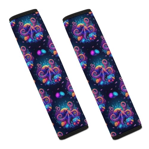 2PCS Octopus Collage Ocean Marine Life Seat Belt Cover Breathable Automotive Seat Belt Protector for Adult Use, Most Cars, Pressure Relief - color: Pattern 1220