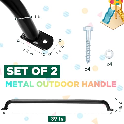 Lounsweer 2 Pcs,39 Inch Playground Safety Handles, Long Grab Bars,Black | Playhouse Ladder Handles, Treehouse Accessories, Rock Climbing Wall, Metal Grab Bars, Safety Handrails, Playground Equipment - color: Black, size: 39 Inch