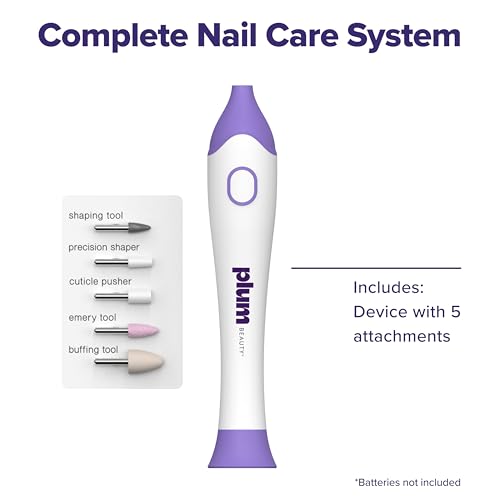 Plum Beauty Complete 5-in-1 Nail Care System – Manicure & Pedicure Kit | with Interchangeable Attachments for Shaping, Buffing, and Cuticle Care