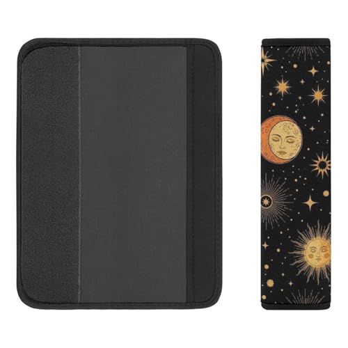 2 Piece Universal Soft and Comfortable Seat Belt Shoulder Pad for Kids, Most Cars, Celestial Sun Moon Stars Mystical Seat Belt Covers Cushion, Neck and Shoulder Support - color: Pattern 1203