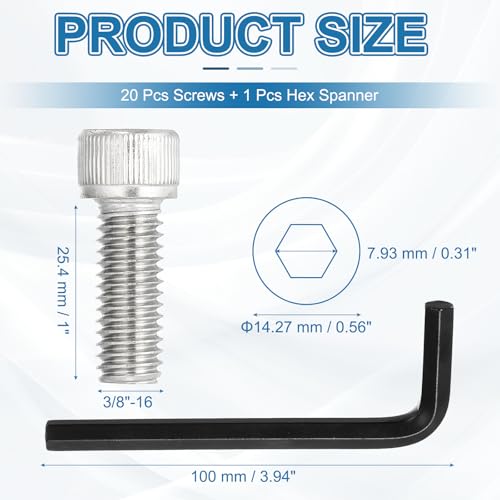PATIKIL 3/8"-16 x 1 Socket Head Screws Cap Bolt, 10Pcs 304 Stainless Steel Hexagon Socket Screws with Hex Wrenches Full Thread for Road Bicycle Mountain Bike Auto, Silver/Black - color: Silver/Black, size: 3/8"-16 x 1"