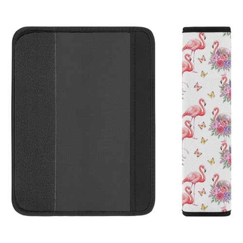 1 Pair Soft Padded Seat Belt Cover for Child, Most Cars, Flamingo Floral Tropical Pink Bird Hibiscus Leaves White Shoulder Harness Cover, Neck and Shoulder Support - color: Pattern 965