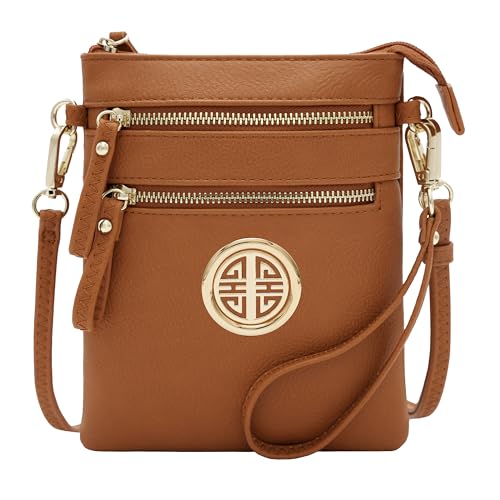 Solene Small Multi Zipper Pockets Crossbody Bag with Detachable Wristlet - color: Brunt Orange