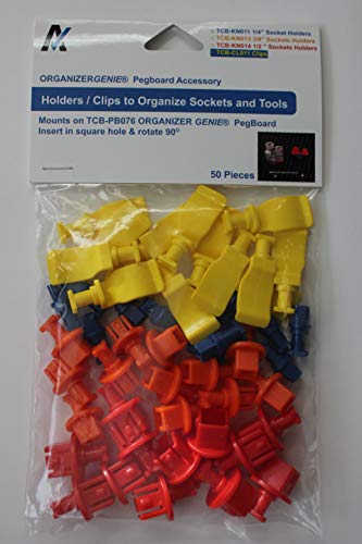 Universal Clips & Socket Holders (50 pcs) - Accessories for Organizer Genie Pegboards to Organize Tools, Mix Pack of Universal Clips and Assorted Socket Holders - style: Universal Clips and Socket Holders Mix Pack - 50 Pieces