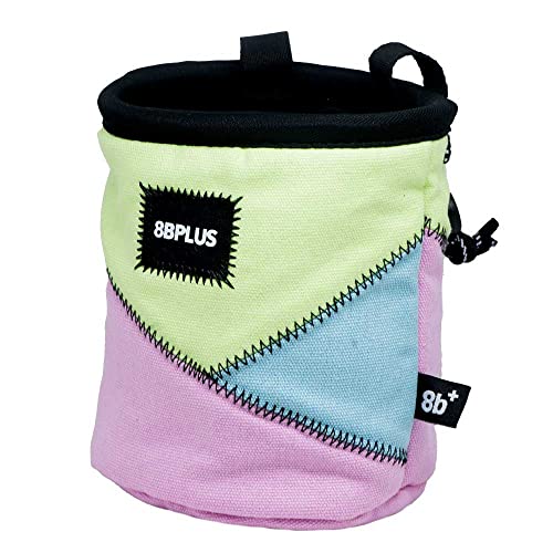 8BPLUS PROBAG - Chalk Bag for Climbing & Bouldering - Belt, Carabiner and Giftbox Included - Wide Opening - Brush Holders for Left & Right Handers - style: PINK PASTEL