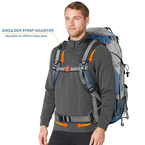 Loowoko 50L Hiking Backpack, Waterproof Camping Essentials Bag with Rain Cover, 45+5 Liter Lightweight Backpacking Back Pack - color: Dark Blue