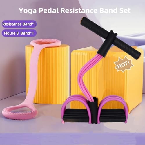 Resistance Bands for Exercise,6-Tube Elastic Yoga Pedal Puller Resistance Band, Natural Latex Tension Rope Fitness Equipment, for Abdomen/Waist/Arm/Leg Stretching Slimming Training - color: Pink