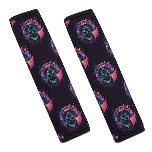 2PCS Cute Funny Cat Colorful Seat Belt Shoulder Pad Soft Padded Harness Pads Strap for Adults and Children, All Vehicles, Anti-Slip Pad - color: Pattern 424