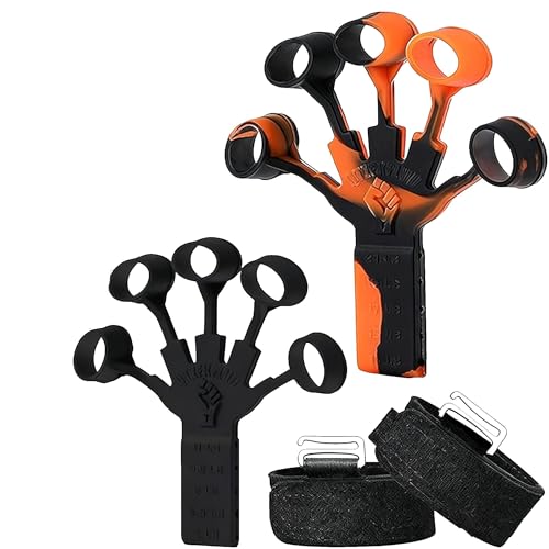 Grip Strength Trainer with Forearm Strengthener, Hand Grip Strengthener, Hand Extension Exerciser, Stress Relief Ball and Hand Grip Strengthener for Muscle Building and Injury Recover(5 PCS) - color: black-orange