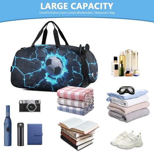 Kids Sports Duffel Bag for Boys & Girls - Soccer Cracked Wall 100% Polyester Gym Bag with Separate Shoe Compartment, Adjustable Shoulder Strap, Compact Travel & Workout Gear Bag - color: Soccer Cracked Wall