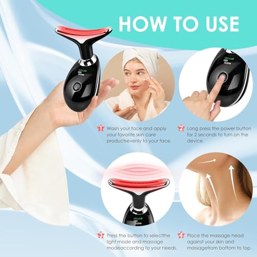 Facial Massager Red-Light-Therapy-for-Face and Neck, Face 𝖲 culpting Wand with 7 Color (Bright Black) - color: Bright Black