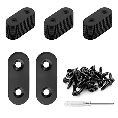 Biaungdo 1.5" Stainless Steel Flat Plate Straight Bracket, Black,20 Sets | Metal Corner Brace Brackets, Mending Repair Plate Brace, With Screws & Screwdriver, For Wood (40mm x 16mm x 2mm) - size: 40x16x2.0mm