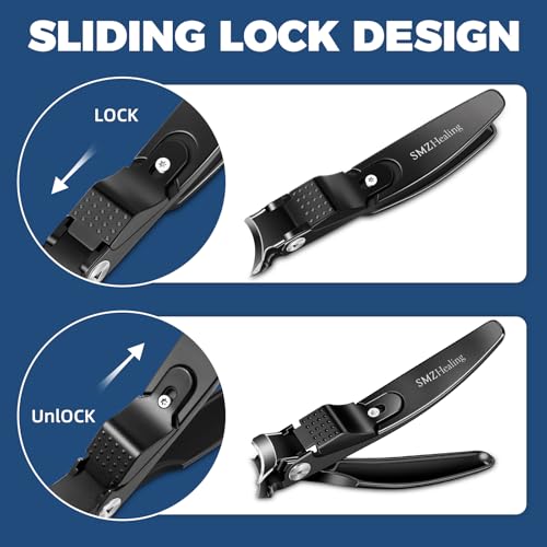 Slanted Toenail Clippers, Wide Opening Ingrown Nail Clippers for Men | Toenail Clippers for Seniors Thick Toenails, Long Handle Toe Nail Clippers with Catcher - color: Black 2pcs