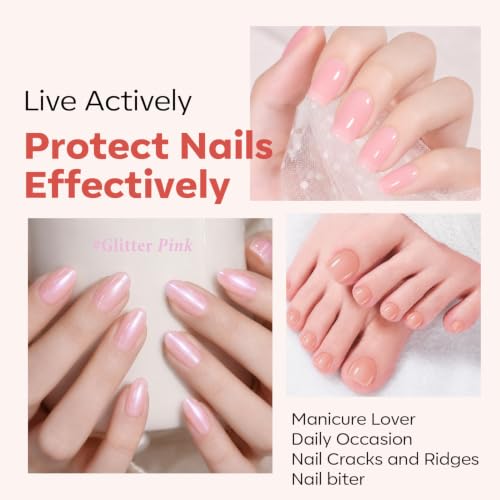 Modelones Nail Strengthener Kits, Milky White Glitter Pink Nude Nail Polish | Nail Repair for Damaged Nails Strengthener and Growth for Thin Weak Damaged Nail Toenails Care Kit Women 4 Pcs Gifts Sets - color: D1-White Pink Nude