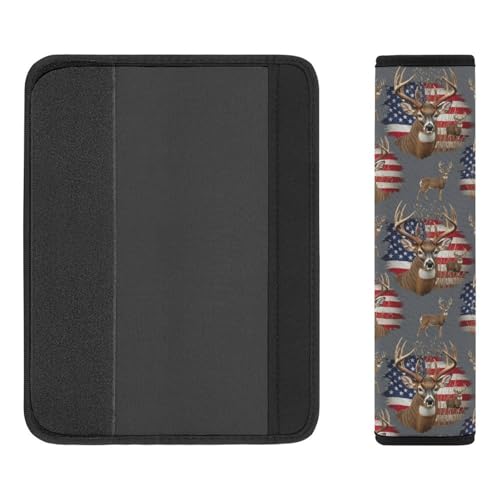 2 Pack American Us Flag Hunting Deer Seat Belt Shoulder Pad Breathable Shoulder Harness Cover for Child, All Vehicles, Neck and Shoulder Support - color: Pattern 581