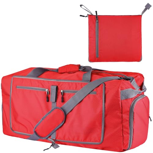 60L Duffle Bag with Shoes Compartment - Foldable&Large Capacity Travel Duffel Bags, Lightweight & Water-Resistant Gym Bag - Red - color: 60L-Red