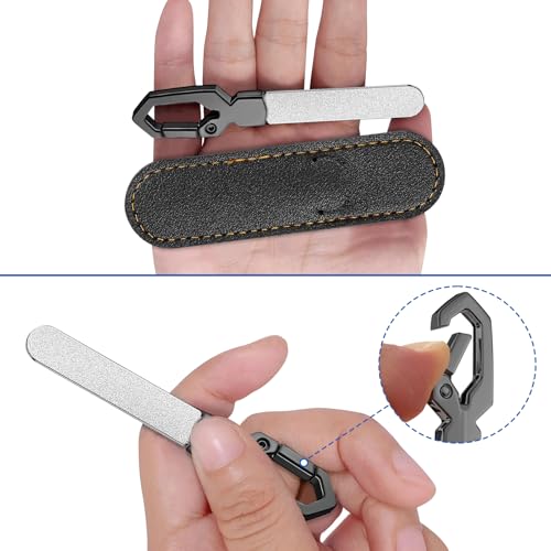 Metal Nail File with Keychain Handle, Stainless Steel Double-Sided Grit Fingernail File with Leather Case, Portable Nail Filer for Home, Travel & Gift Use - size: 2 Pack 3.6 in Gunmetal Keychain