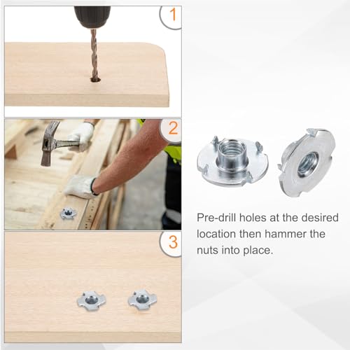 HARFINGTON M6x6mm T-Nuts 4 Pronged Tee Nut 0.74" x 0.24" Fully Thread Carbon Steel Inserts for Wood, Rock Climbing Holds, Cabinetry, Furniture 100pcs - size: M6x6mm, 18.8mm