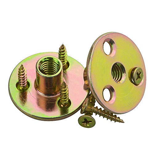 WMYCONGCONG 64PCS 3/8” Brad Hole Tee T-nut with Round Base Iron Plate Nut Screw Set Furniture Hardware Flange Insert Female Thread T-Nut with Mounting Screws Set (3/8" - 64Pcs) - size: 3/8" - 64Pcs