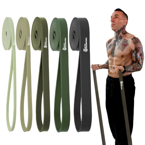 Gym Salvation 41-inch Loop Resistance Bands Set, 5 Pull Up Assist Bands for Strength Training & Working Out, Long Exercise Bands for Powerlifting, Mobility & Home Gym with Carry Bag