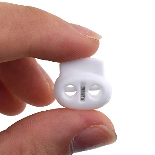 Spring Elastic Fastener Toggles Plastic Cord Lock Buttons Stopper Slider Thread Smooth Hold Tightly - color: Double Holes White-17*16mm 40pcs