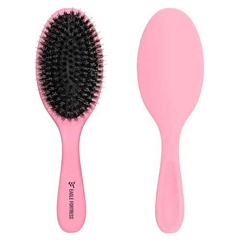 EAGLE FORTRESS Boar Bristle Hair Brush for Women, Men & Kids, Detangling Hair Brush with Polished Nylon Pins for Fine, Thin, Wet & Dry Hair, Hair Extensions, Smooth & Shine – Rose - color: Rose