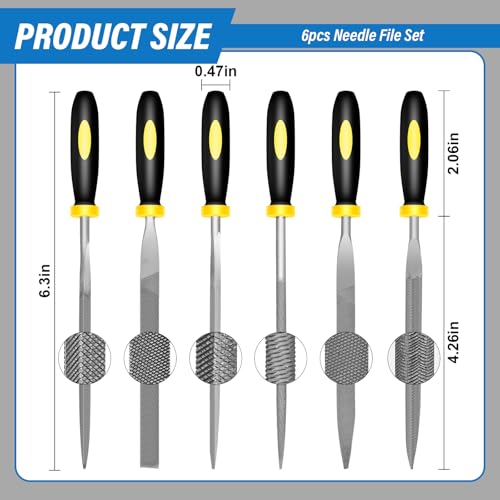 6PCS Metal Needle File Set, 6.3-Inch Mini Hand Files for precision repairs | Upgraded Hardened High-Strength Steel Set, Includes Warding, Round, Flat, Triangular, Square & Half-Round Files
