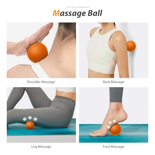 SUBCULTUREPICK 5-in-1 Foam Roller Set Trigger Point Exercise Foam Roller | High Density Deep Tissue Muscle Massage, Muscle Roller, Massage Ball, Stretching Strap, for Physical Therapy & Pain Relief - color: Orange-new