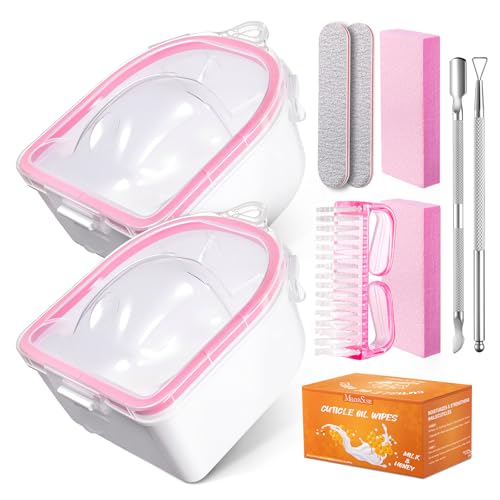 MelodySusie Nail Soaking Bowl,Soak Off Gel Polish Remover | Manicure Bowl for Hand,Cuticle Remover Tools,Cuticle Peeler Scraper,Nail File & Buffer,Nail Brush,Mini Cuticle Oil 100Pcs - size: 10Pcs Milk & Honey