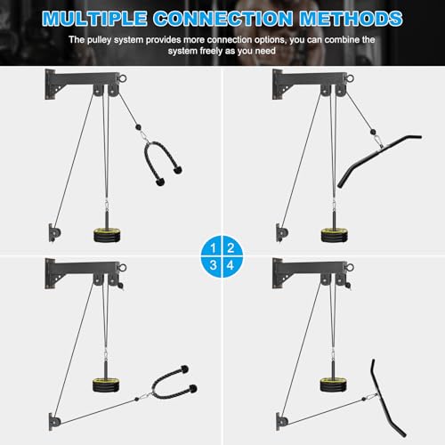 Wall Mounted Pulley System, Low Cable Machine Pulley System for LAT Pulldown, Biceps Curl Home Gym Equipment with Fitness Pull Down Bar, Tricep Rope - style: Wall Mounted Pulley System