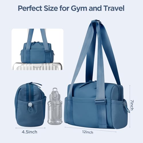 Mini Gym Bag for Women Girls Small Gym Tote Bag with Wet Compartment Waterproof Travel Duffle Bag Cute Workout Sport Bag - color: Dark Cyan-12in