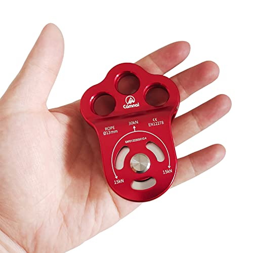 30KN Climbing Single Pulley Climbing Three Hole Hitch Pulley Climbing Bearing Pulley, Hauling Pulley for Rock Climbing, Rappelling, Zipline Sports etc.