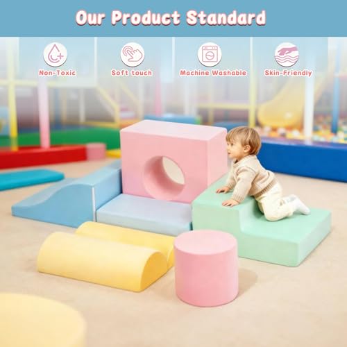 MIND&ACTION 6 Pieces Toddler Climbing Toys Indoor, Climbing Toys for 1 Year Old, Soft Play Set Baby Foam Climbing Blocks for Toddler 1-3