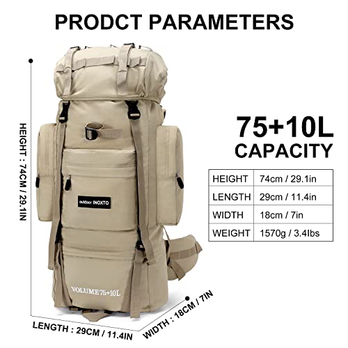 IX INOXTO 85L Lightweight Internal Frame Hiking Backpack for Men Women, Waterproof Travel Camping Backpack with Rain Cover (Khaki) - color: Khaki