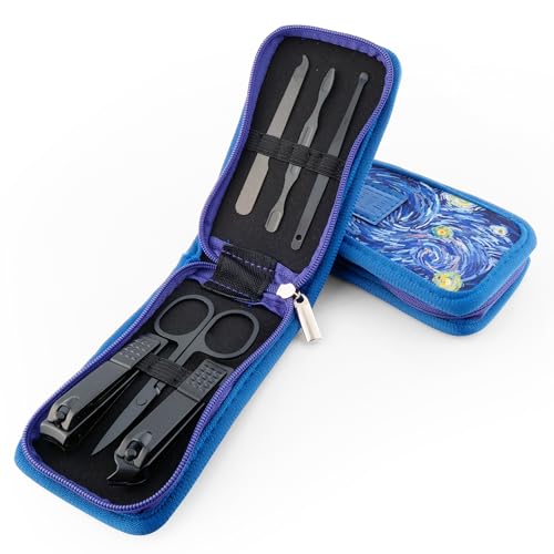 Nail Clipper Set – 7-Piece Portable Manicure & Grooming Kit Stainless Steel Tools in Neoprene Case – Stay Organized, Purse-Friendly, Travel Essential for Women & Men (Blue Starry Night) - color: Blue Starry Night
