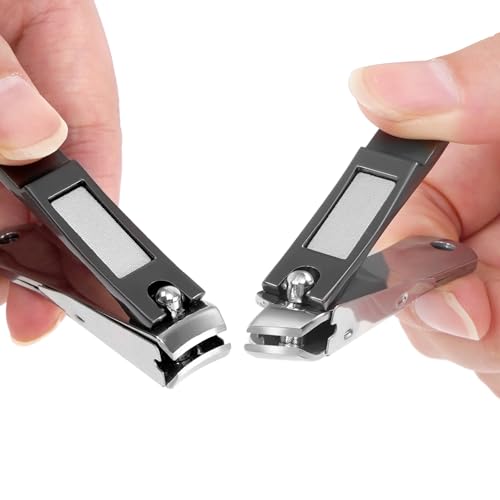 Nail Clippers Set of 3, Sharp Stainless Steel Fingernail Clipper and Toenail Clippers and Slanted Edge Nail Cutter, Black