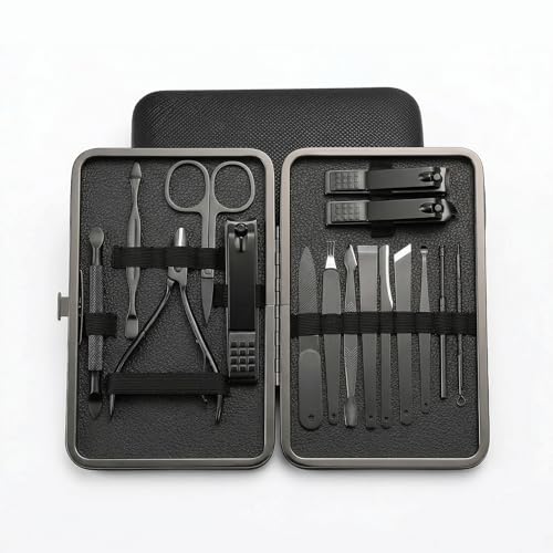 Manicure Kit for Women Men-Manicure Set with Case, Nail Clippers, Portable Nail Care Kit for Travel Home Personal Grooming（Black 16 in 1） - color: Black