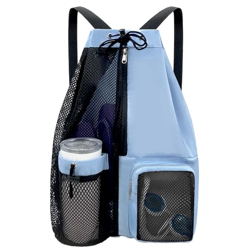 Beach Backpack with Wet Pocket Drawstring Mesh Beach Bag Waterproof Swimming Pool Backpack for Men and Women - color: Blue