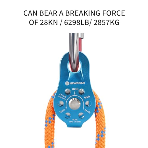 NewDoar Fixed Plate Micro Pulley,28KN CE Certified General Purpose Small Aluminum Rope Pulleys for Climbing/Aloft Work/Rappelling/Rescue Etc - color: Pack of 2(28KN Pulley Blue