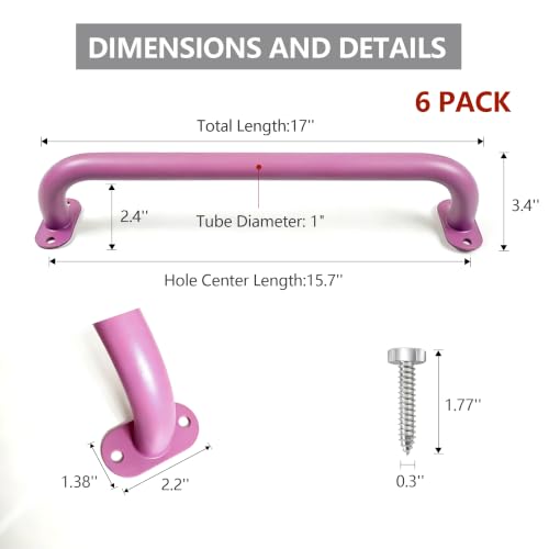 Monkey Bars Indoor Playground Handles 17inch, Heavy Duty Ceiling Grab Bars for Climbing Frames, Wall Ladders, Treehouses and Swing Set Accessories (6-Pack) - color: Pink