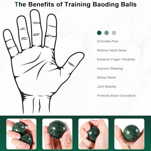 Learay 2Pcs Baoding Balls, Boading Balls for Hand Therapy, Green, 1.57 inch | Chinese Health Exercise Massage Balls with Carry Pouch for Stress Relief Meditation Ball - color: Green/1.57 Inch