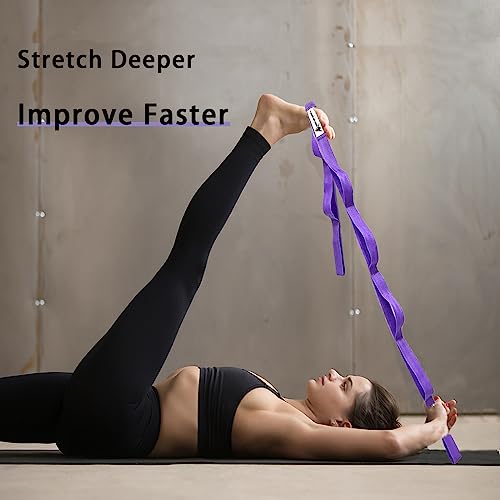 Stretching Strap Yoga Strap with Loops, Stretch Straps for Physical Therapy, Non-Elastic Exercise Strap for Pilates, Dance and Gymnastics with Workout Guide - color: Purple