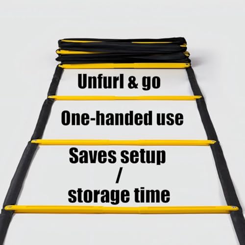 Tangle-Free Agility Ladder, 12 Fixed Rungs, 2 lb Heavy Duty, 18ft | Quick Setup Speed Ladder Training Equipment | 12 Fixed Rungs | 2 lb Heavy Duty | Connectable Design | Carrying Bag Included