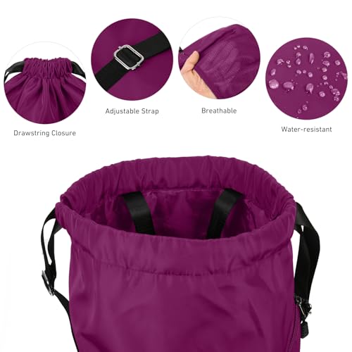Valleycomfy Waterproof Drawstring Gym Backpack Bag for Men & Women Purple | Sports Gym Bag with Side Pocket - color: A-purple