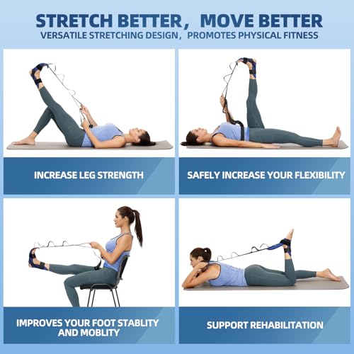 comness Foot and Calf Stretcher-Stretching Strap For Plantar Fasciitis, Heel Spurs, Foot Drop, Achilles Tendonitis & Hamstring. Yoga Foot & Leg Stretch Strap. (Blue) - color: Blue