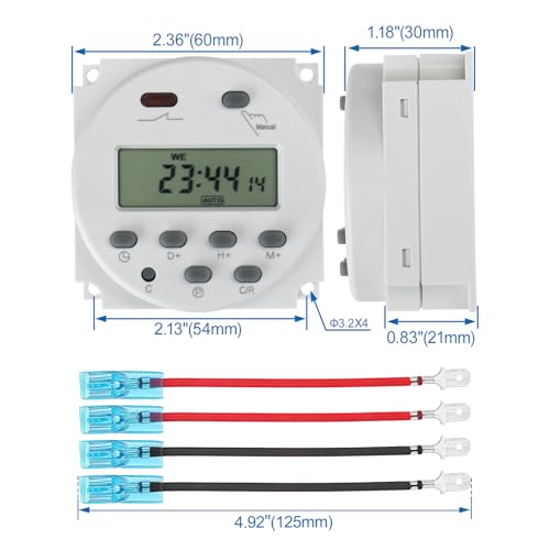 Baomain Time Switch Relay with 4 x Terminal Cable,Digital LCD Programmable Timer,110V AC Input,200-250V 16A Output,28 Programs Daily/Weekly Schedule,CN101A for Lighting and Equipment Control - size: Timer with Terminal Cable